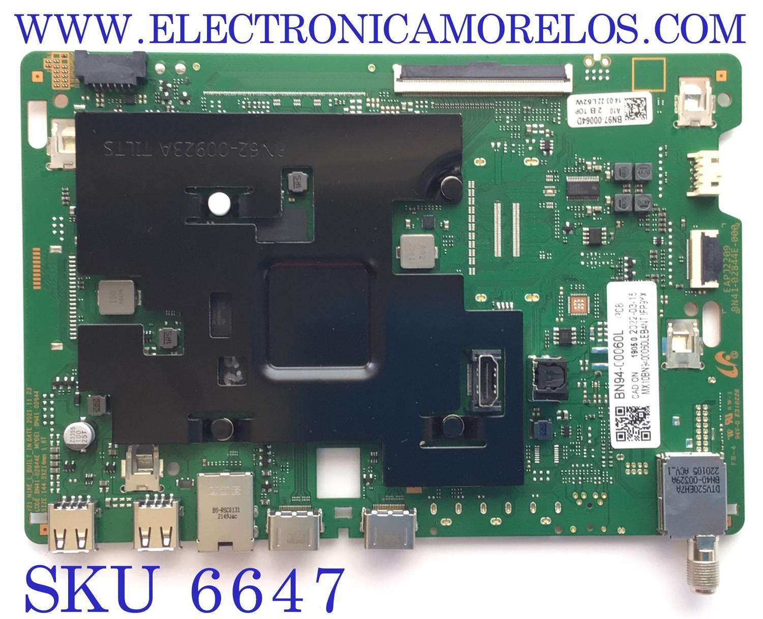 MAIN PARA SMART TV SAMSUNG QLED 4K RESOLUCION (3840 x 2160) UHD / NUMERO DE PARTE BN94-00060L / BN41-0284E / BN9400060L / 00060L / BN97-00064D / PANEL CY-QA055HGCV6A / MODELO QN55Q60AAFXZA XQ33